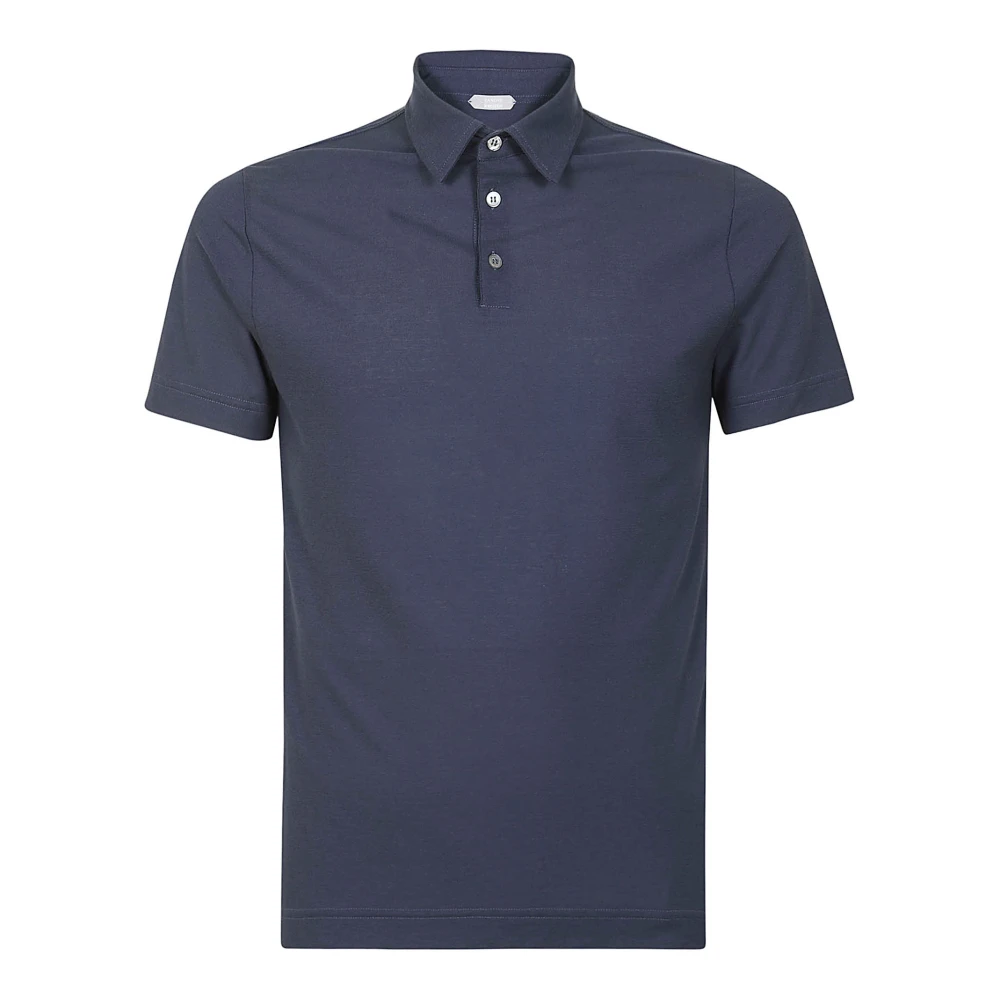 Zanone Katoenen Polo Shirt Wit Korte Mouw Blue Heren