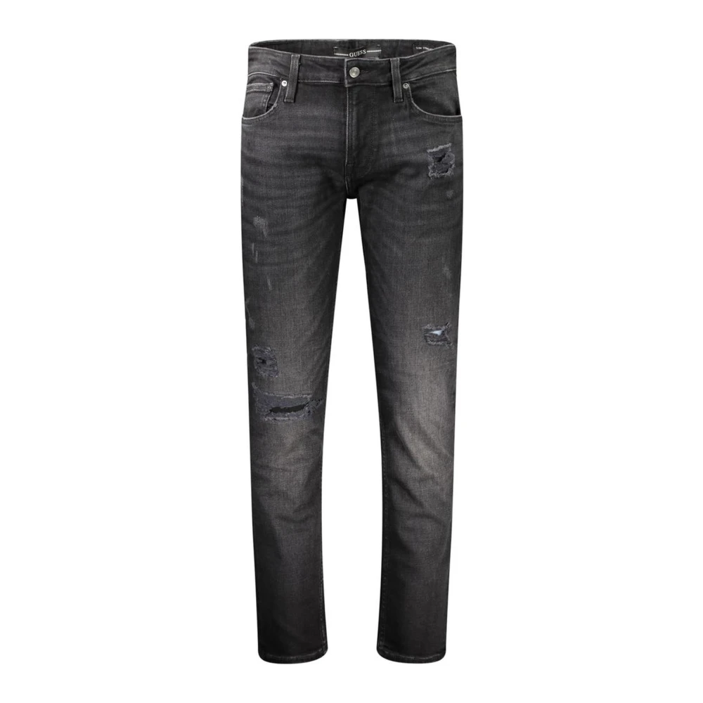 Guess Slim Fit Bomulls Jeans med Slitna Effekter Black, Herr