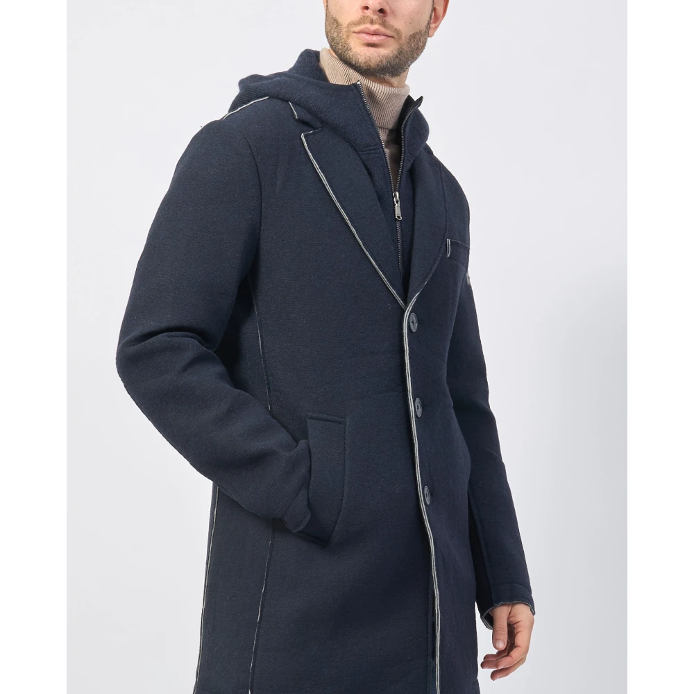 YES ZEE Blauwe Neopreen Wollen Jas met Capuchon Blue Heren