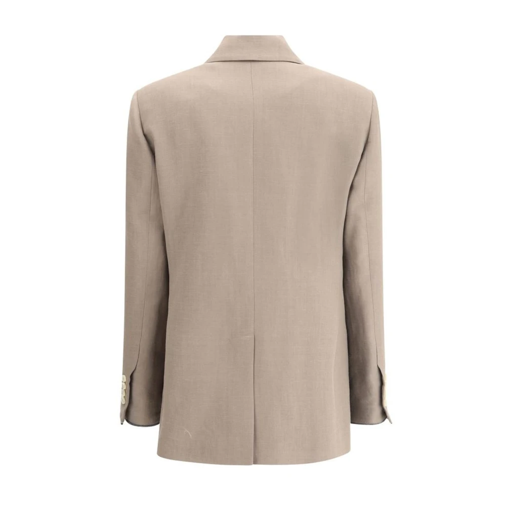 BRUNELLO CUCINELLI Elegante Double-Breasted Blazer met Zakken Beige Dames