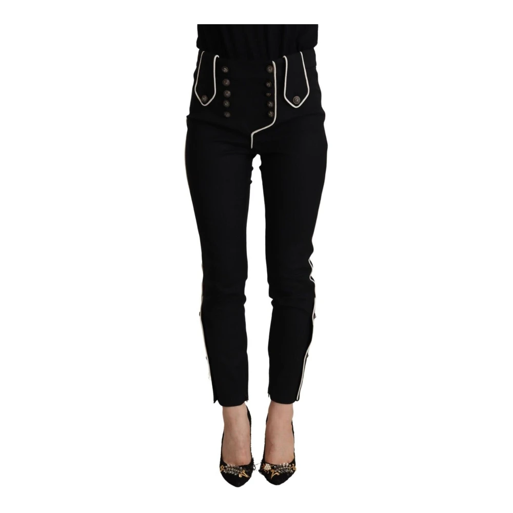 Dolce & Gabbana Women's Black Slim-Fit Trousers,, Button Embellished Slim Fit Trousers Extra Small