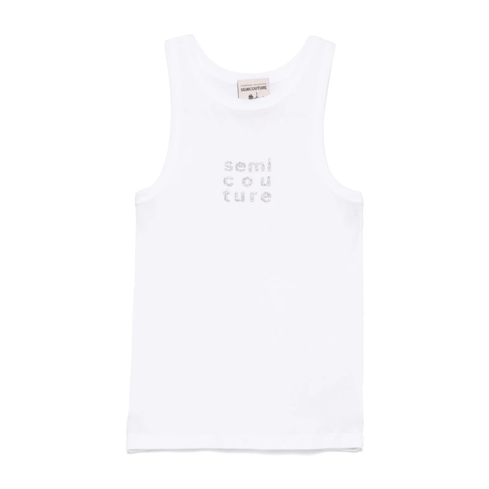 Semicouture Witte Mouwloze T-shirt met Ronde Hals White Dames