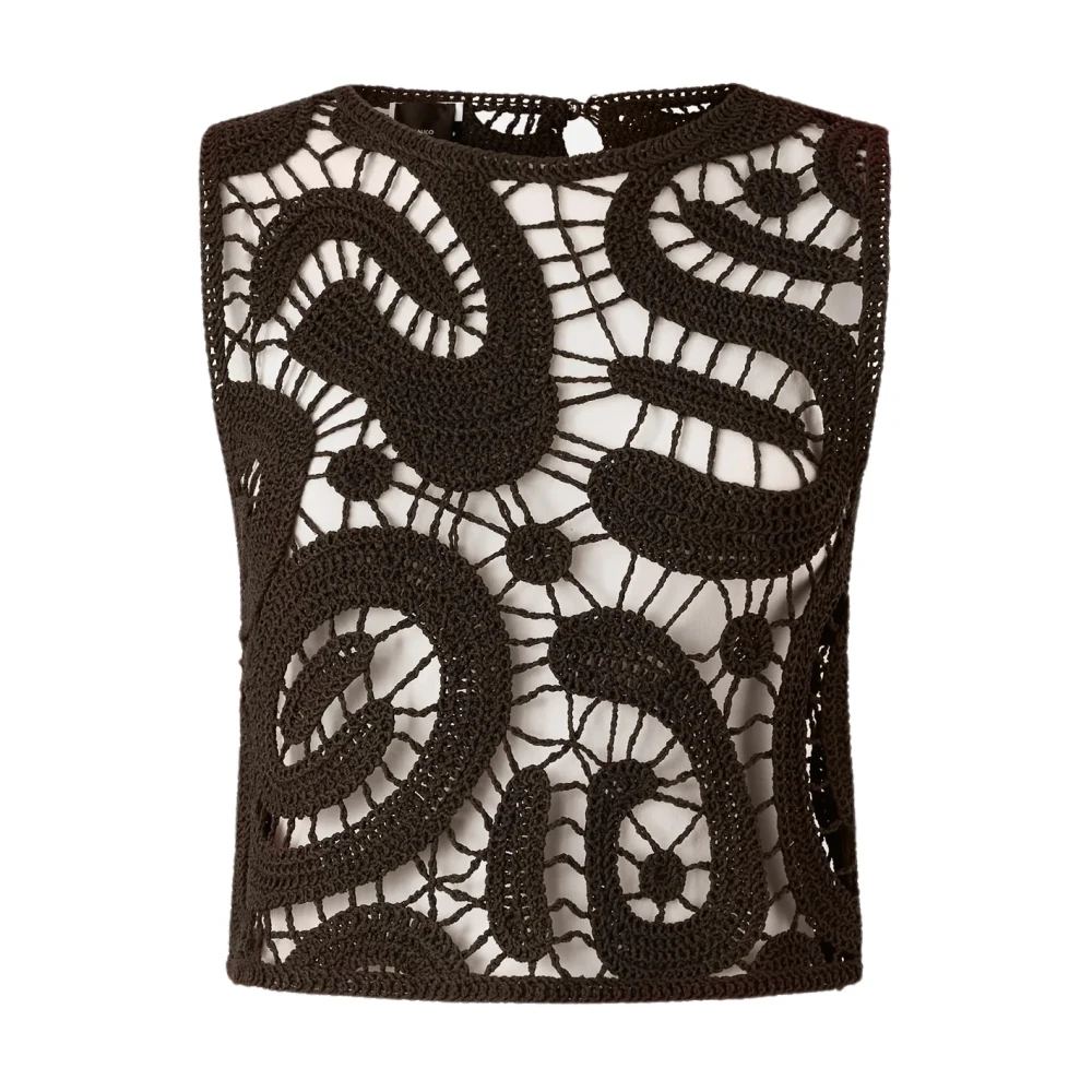 Pinko Women's Brown Sleeveless Tops, S, Eruzione Crochet Top