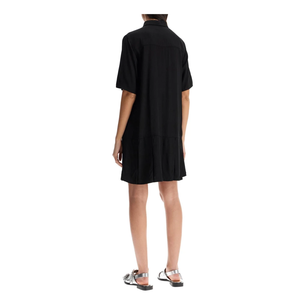 Ganni Gerimpelde Geplooide Mini Jurk Black Dames