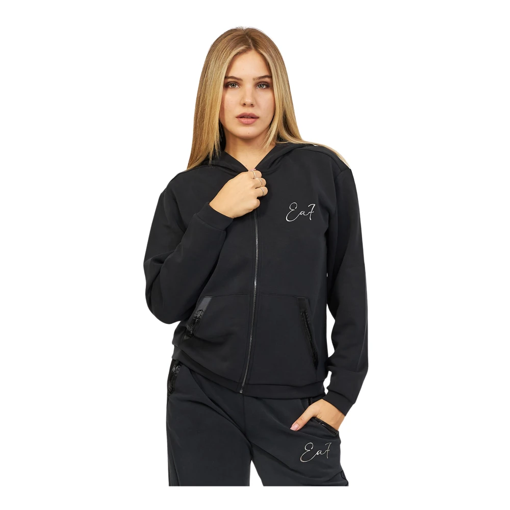 Emporio Armani EA7 Zachte en comfortabele hoodie uit de Precious-collectie Black Dames