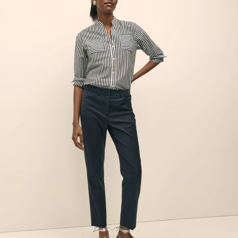 Brooks Brothers Katoen-zijden blouse met dubbele opgestikte zakken Blue Dames