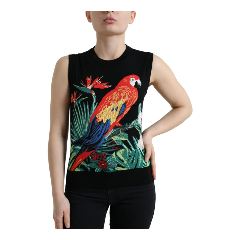 Dolce & Gabbana Multicolor Bird Embroidered Wool Knit Tank Top - Female - Sleeveless Tops - Xs - Tops