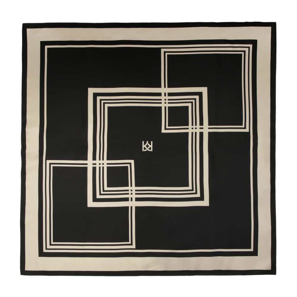 Kazar Zwarte zijden sjaal met beige patroon Black Dames