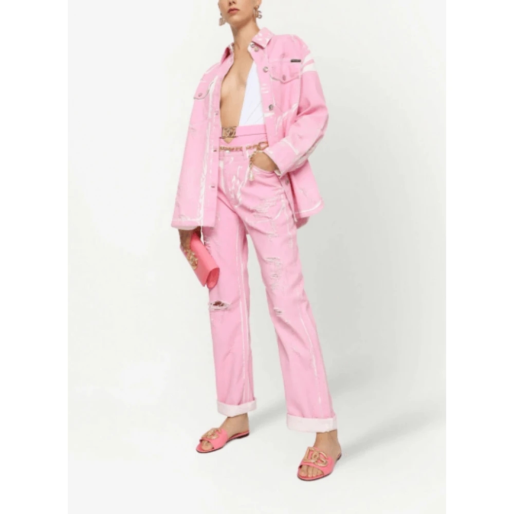 Dolce & Gabbana Roze Distressed-Detail Denim Jeans Pink Dames