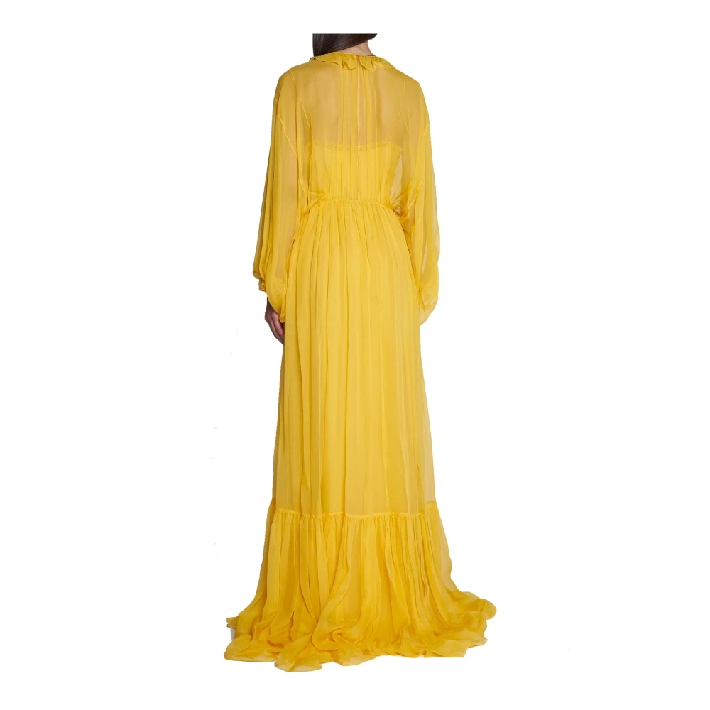 Gucci Zijden Lange Jurk met Ruches Yellow Dames