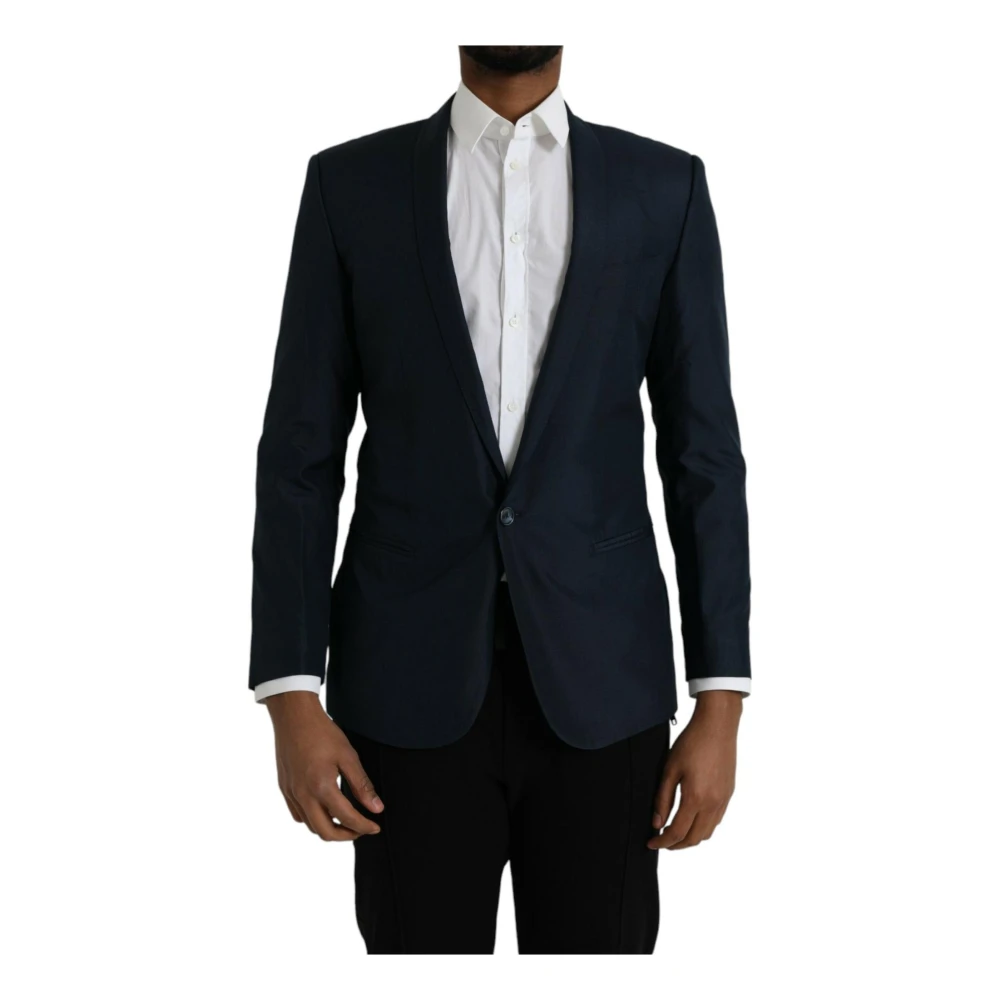 Dolce & Gabbana Blauwe Slim Fit Blazer Eén Knoop Blue Heren