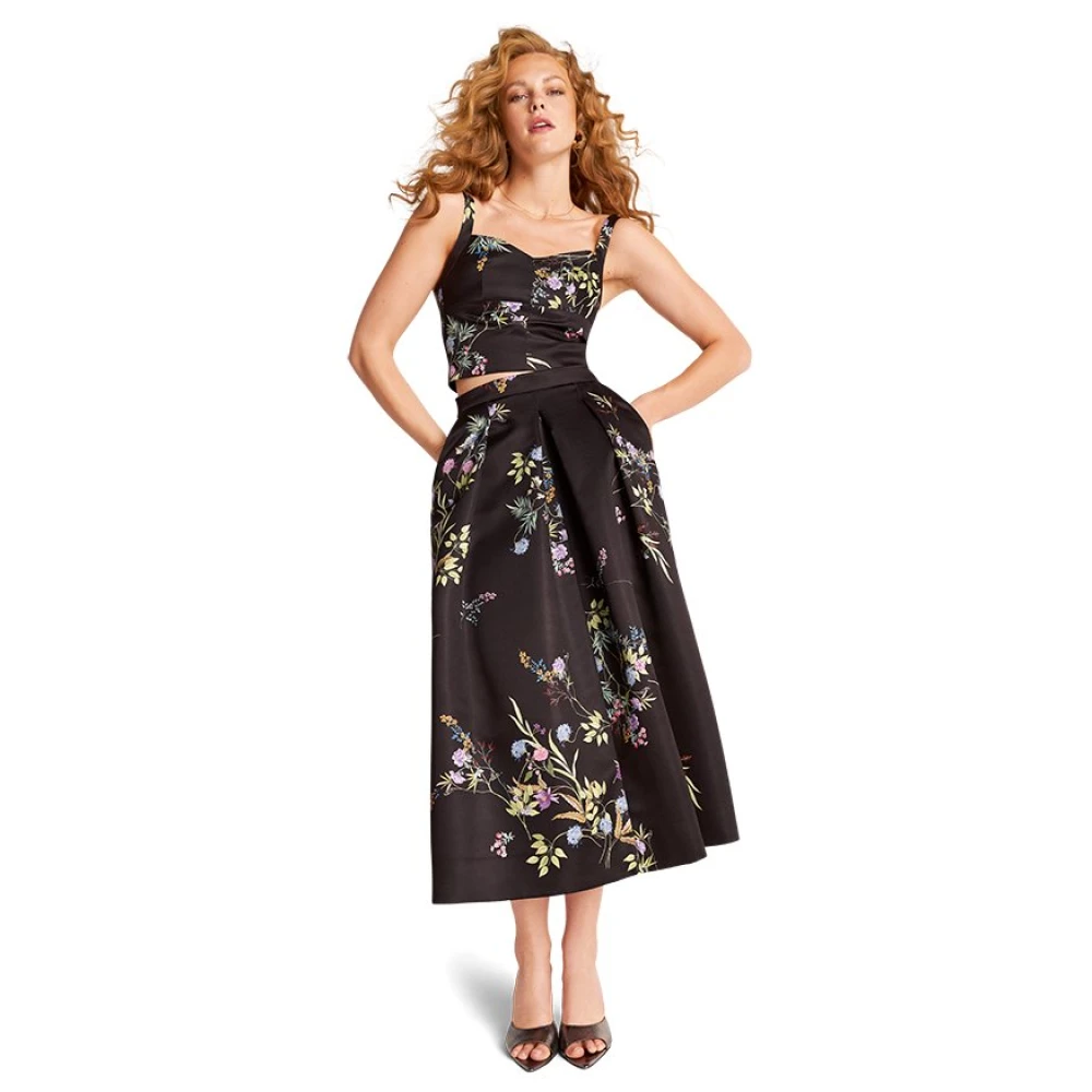 RIANI Zwarte satijnen rok met bloemenprint Black Dames