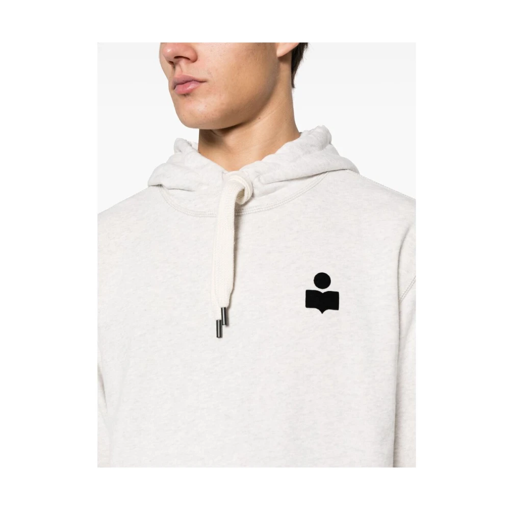 Isabel marant Ecru Jersey Hoodie met Flocked Logo Beige Heren