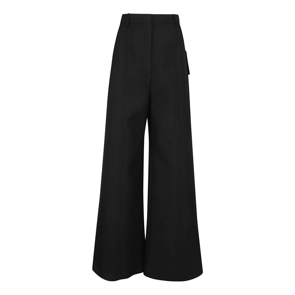 Valentino Garavani Zwarte Wijde Broek Double Compact Drill Black Dames