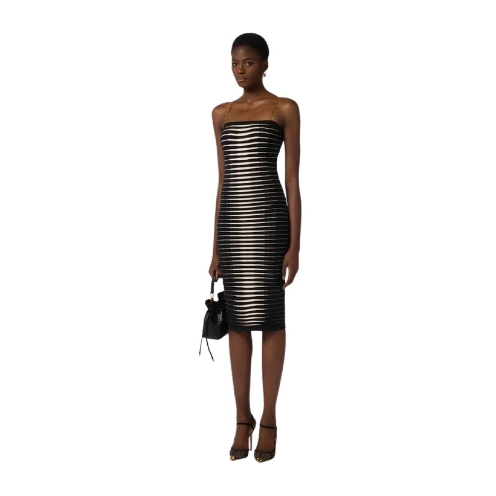 Elisabetta Franchi Multicolor Midi Dresses, Female, L, Zebra Jacquard Knit Dress