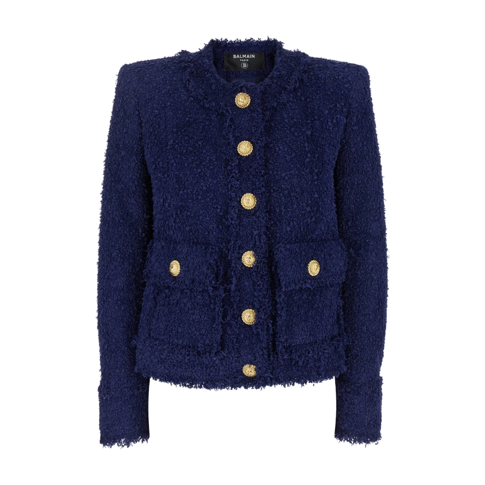 Balmain Tweedjasje zonder kraag 2 zakken Blue Dames