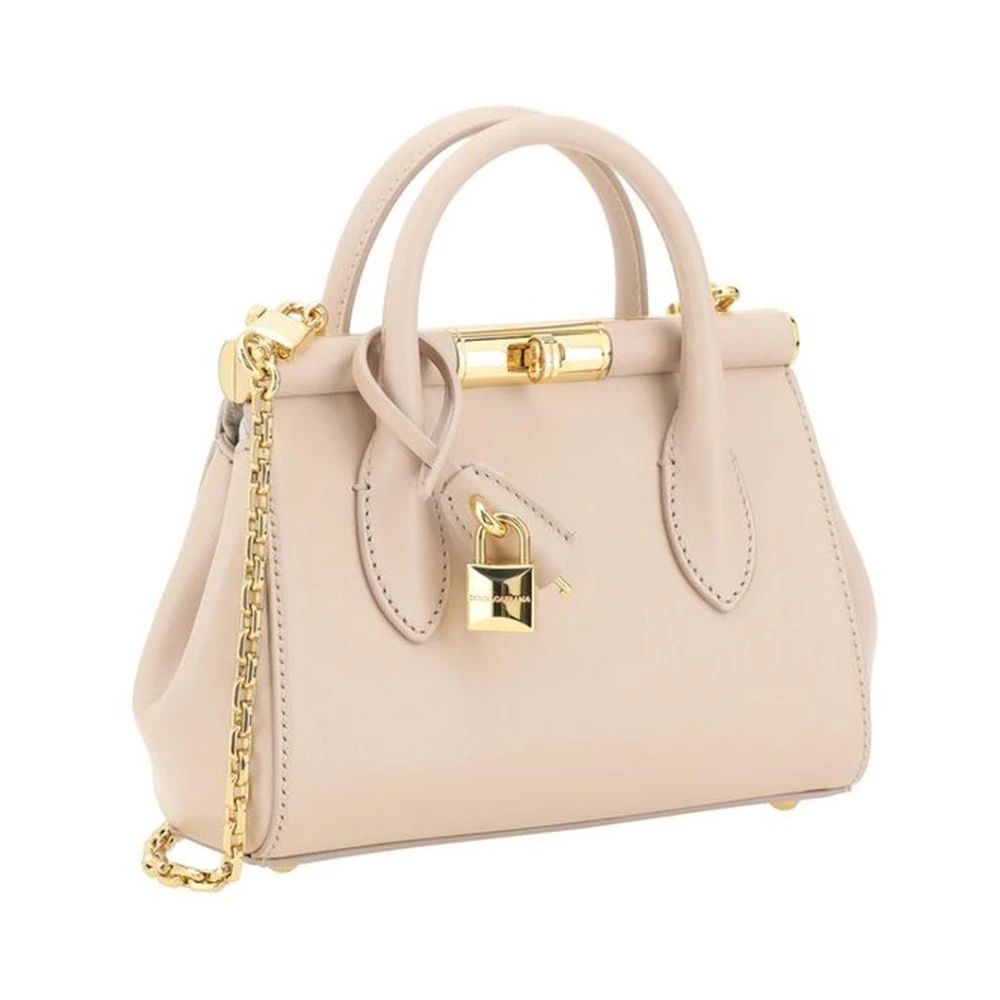 Dolce & Gabbana Elegante Leren Handtas met Kettingriem Beige Dames