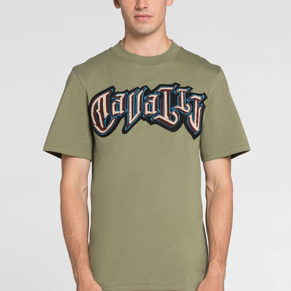 Roberto Cavalli Katoenen Logo Print T-shirt Green Heren