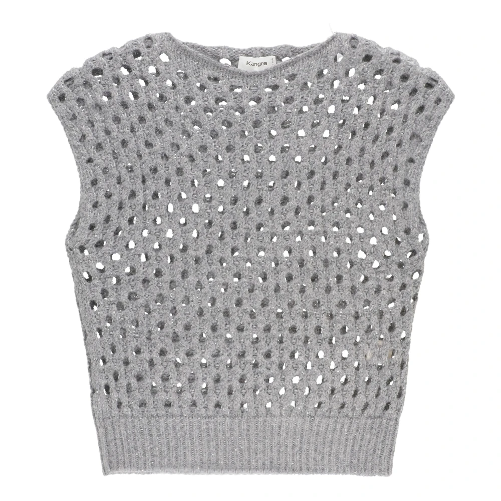 Kangra Cashmere Wol Gilet met Kantpatroon Gray Dames