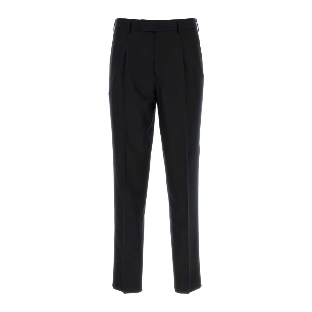 Z Zegna Stijlvolle Zwarte Wollen Broek Black Heren