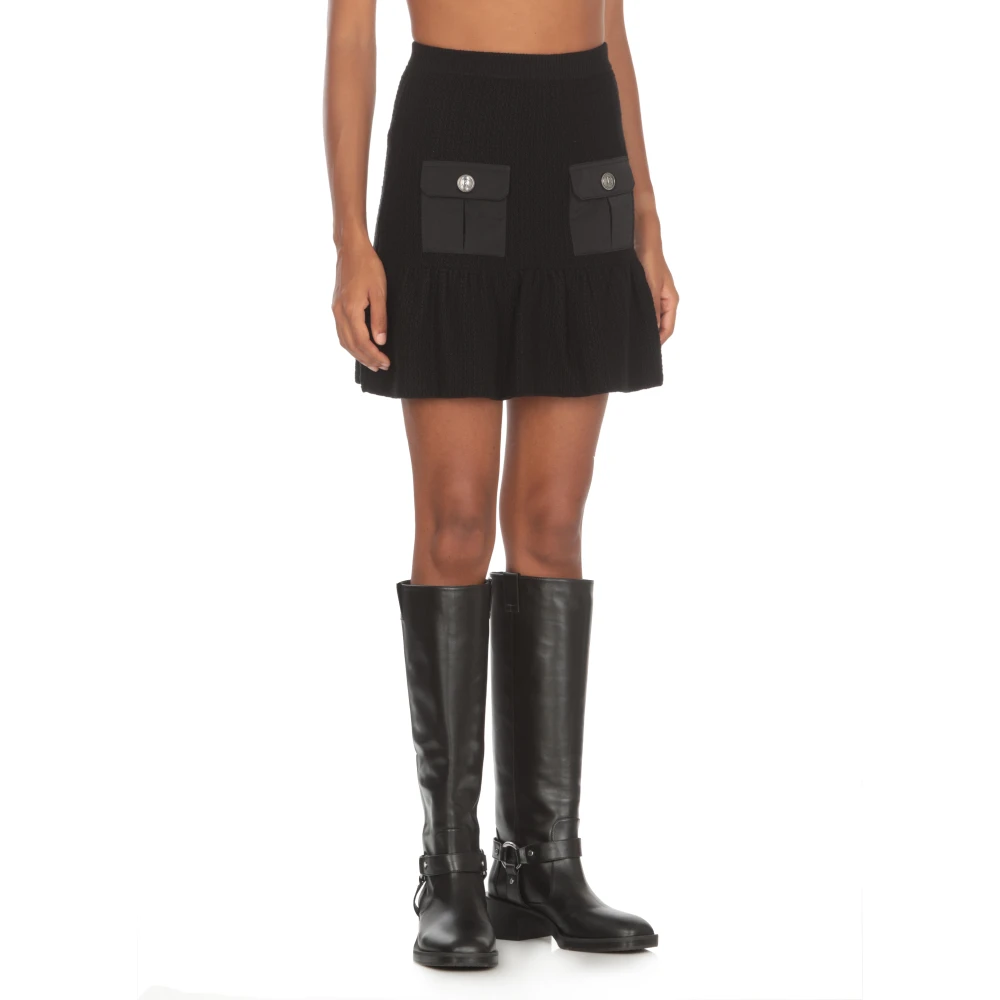 Elisabetta Franchi Zwarte wollen minirok met ruche Black Dames
