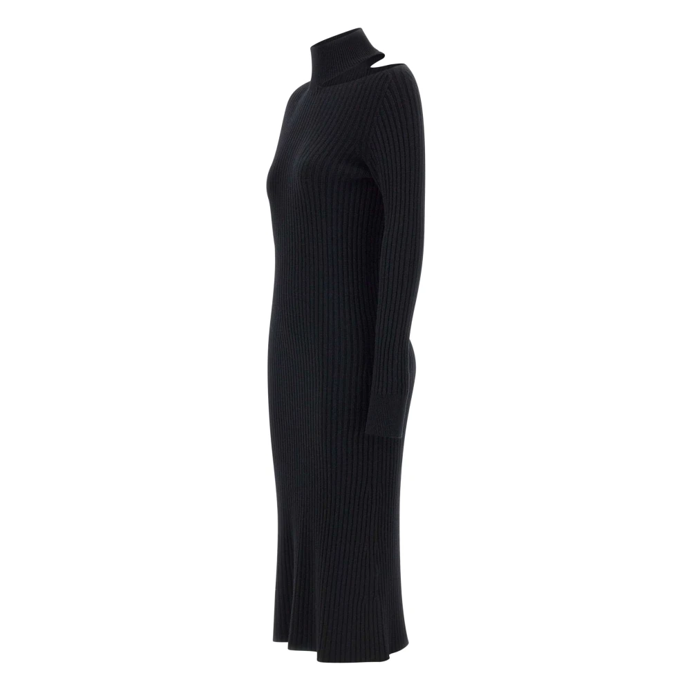Kaos Zwarte Gebreide Jurk met Uitsnijddetail Black Dames