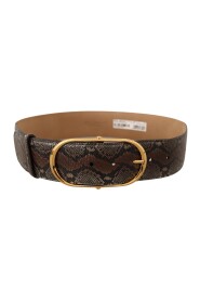 Brown Exotic Leather Gold Oval Buckle Belt