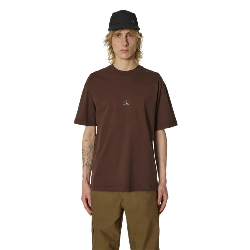 ROA Contrasterend Logo Zwart Katoenen T-shirt Brown Heren