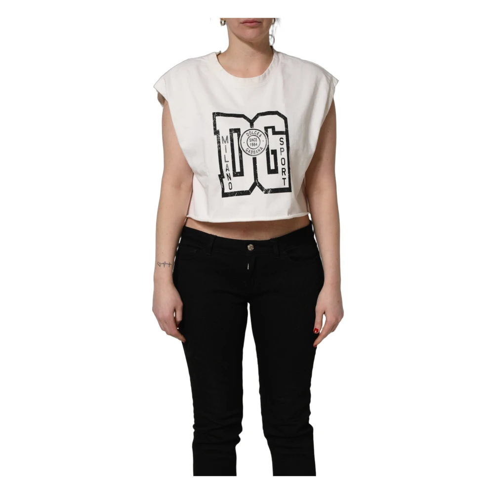 Dolce & Gabbana Vrouw Wit Tops Dames, S, Katoen, Mouwloos T-Shirt