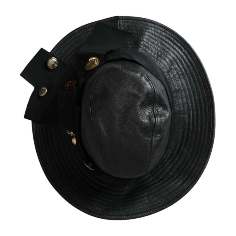 Dolce & Gabbana Kristal Stud Brede Rand Cloche Hoed Black Dames