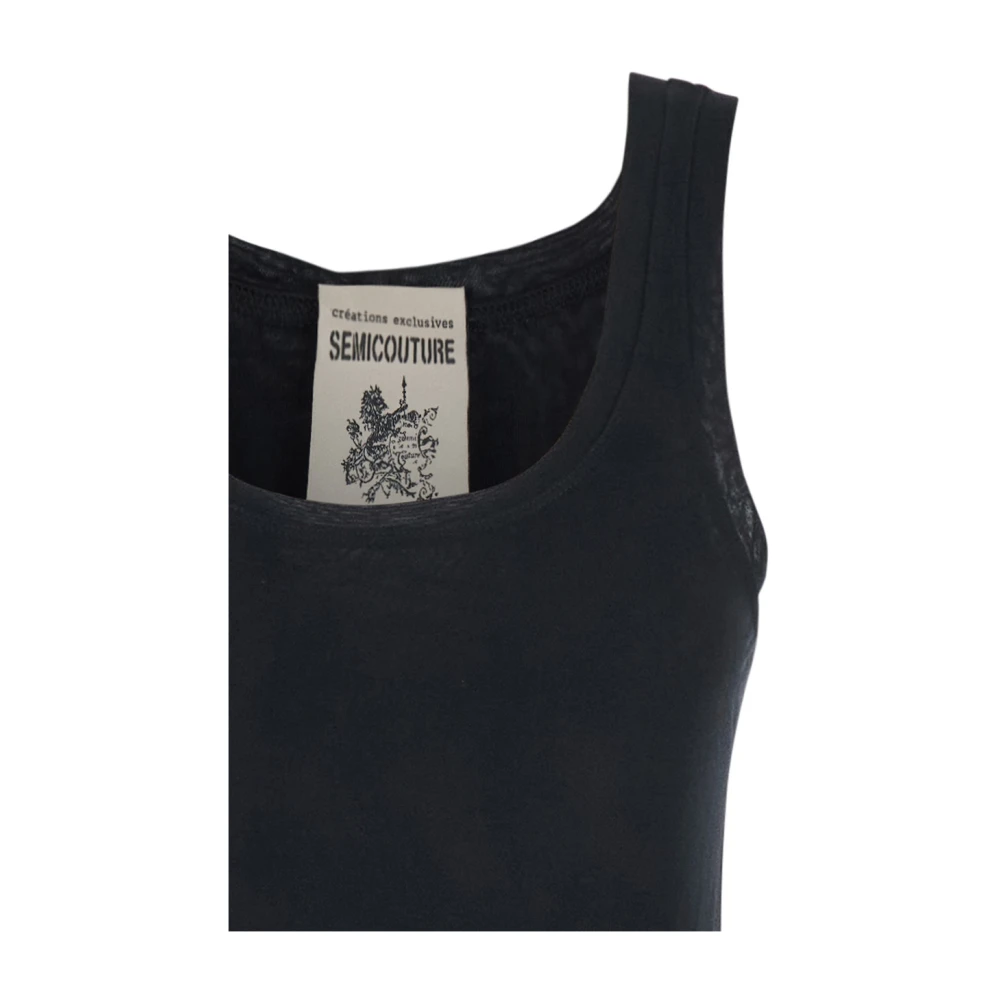 Semicouture Zwarte Mouwloze U-Hals Modale Jurk Black Dames