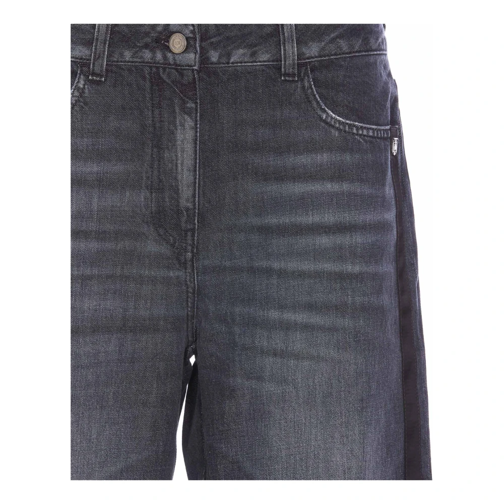 Elisabetta Franchi Zwarte Wijde Pijp Velvet Band Jeans Black Dames