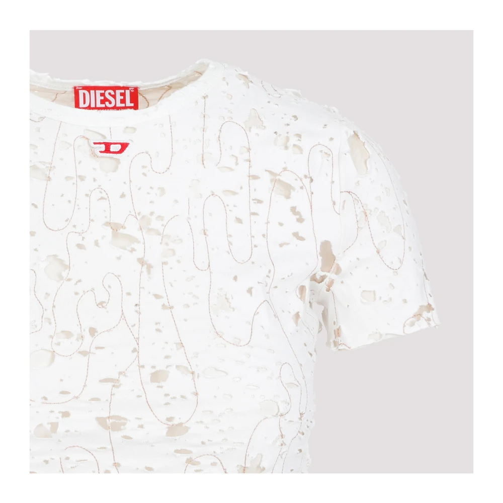 Diesel Witte Katoenen T-shirt Distressed Effect White Dames