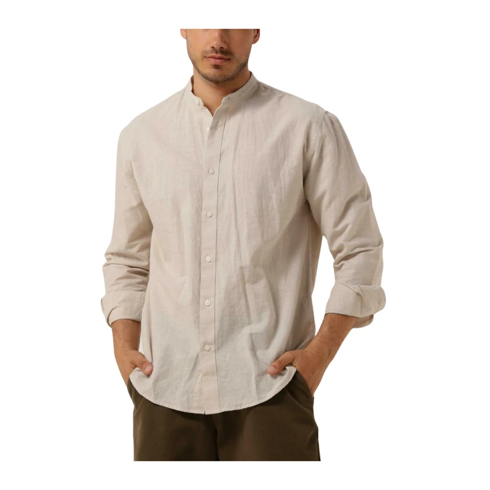 SELECTED HOMME Heren Overhemden Slhregnew-linen Shirt Ls Band Beige