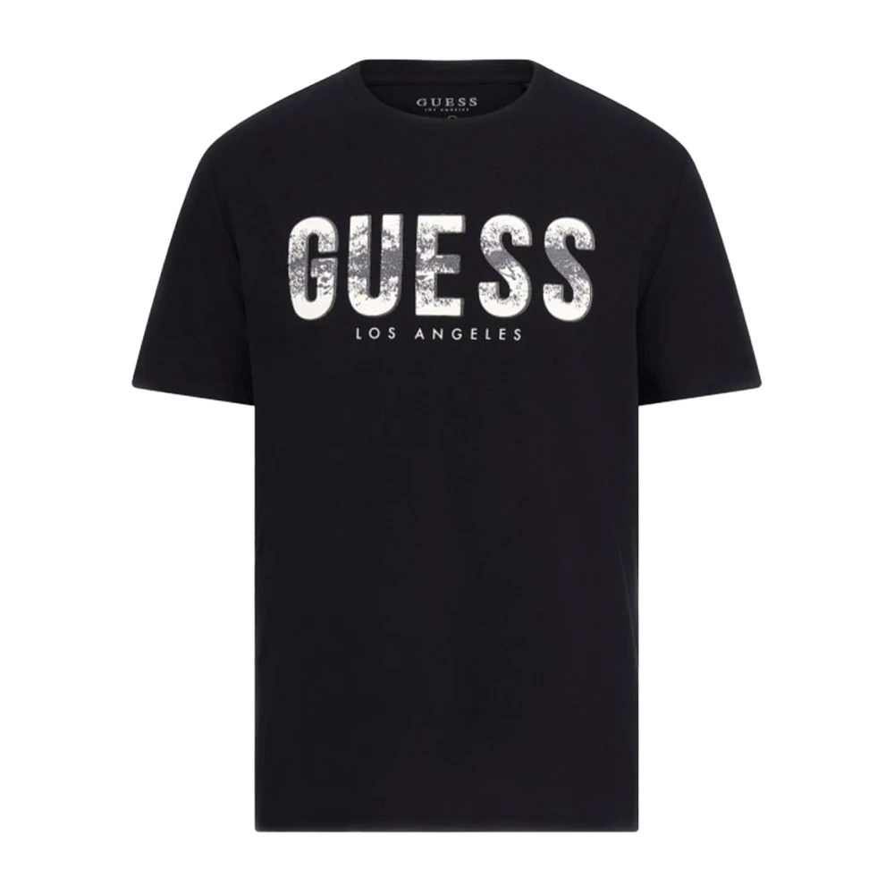 Guess Zwart Katoen Logo T-shirt Black Heren