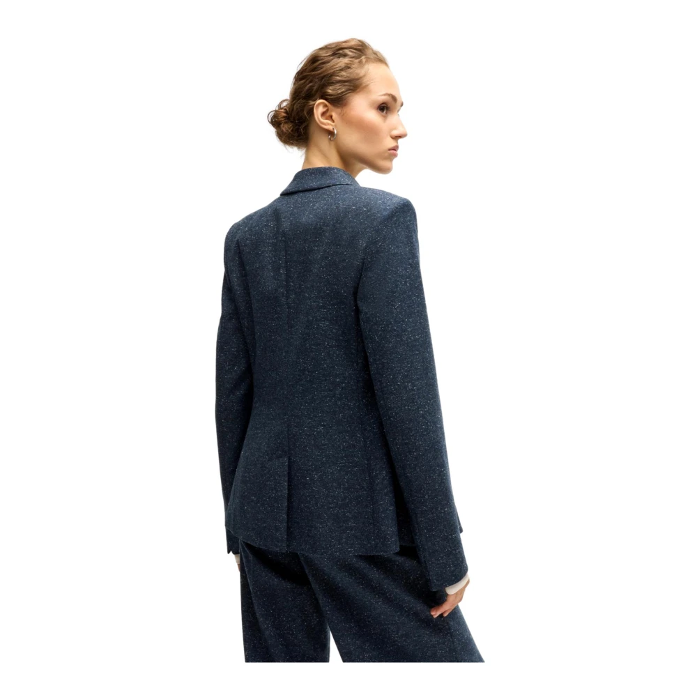 Hugo Boss Slim Fit Wollen Blend Double-Breasted Jas Blauw Blue Dames