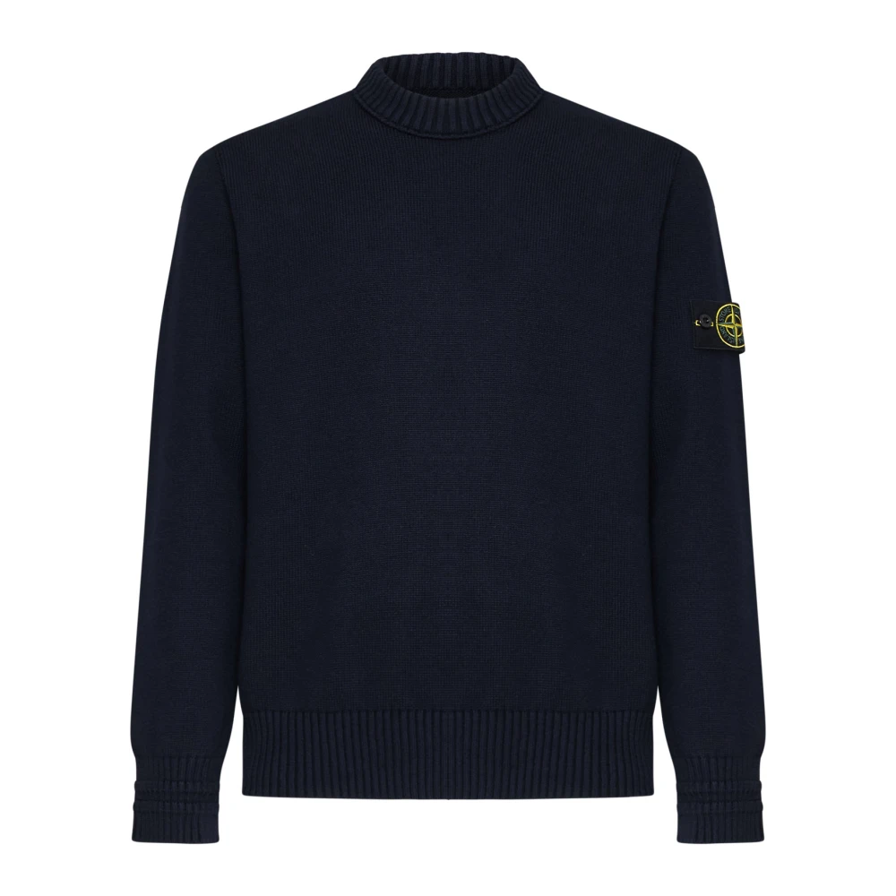 Stone Island Blauwe Crew Neck Sweater Logo Badge Blue Heren