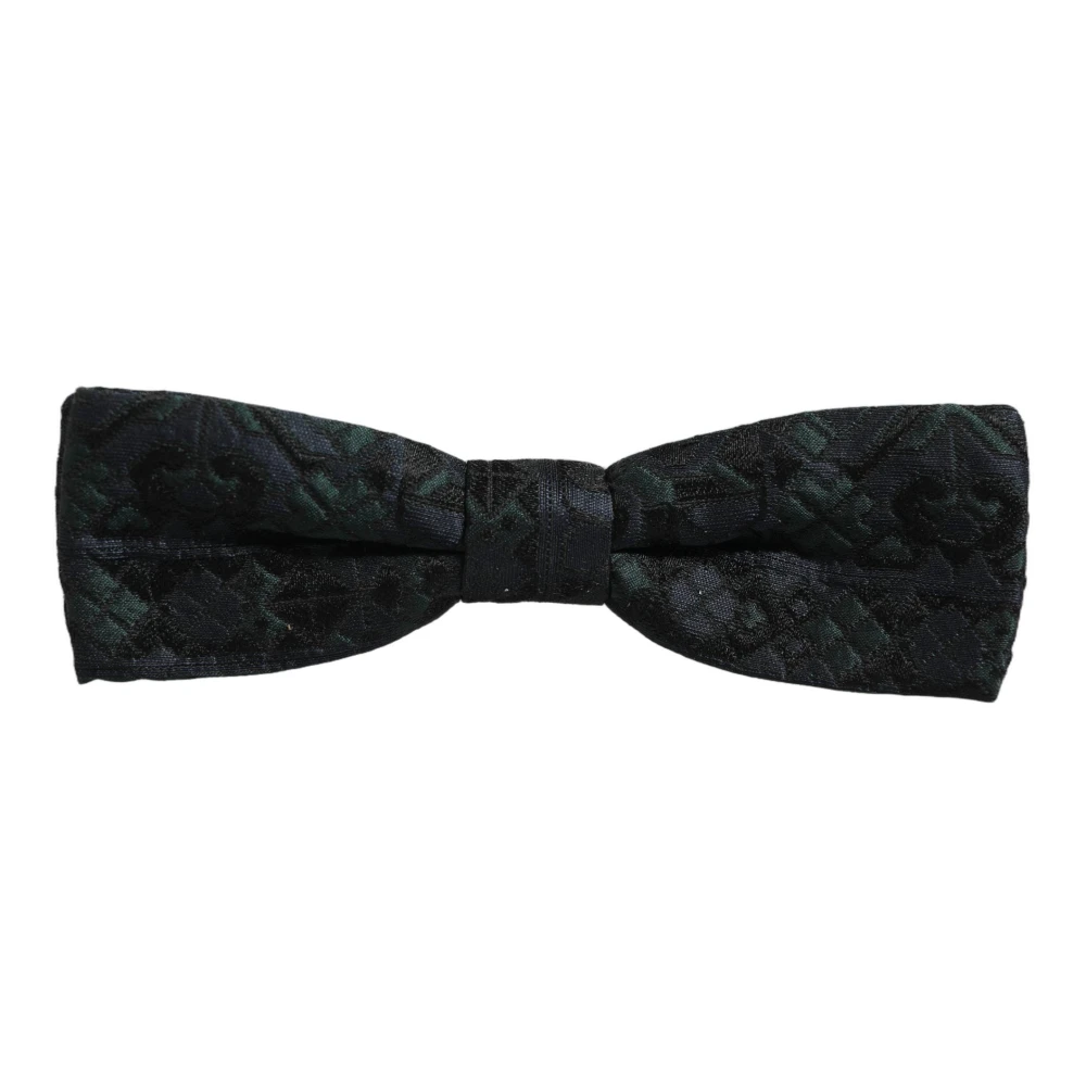 Dolce & Gabbana Men Black Green Paisley Adjustable Neck Papillon Bow Tie - Image 2