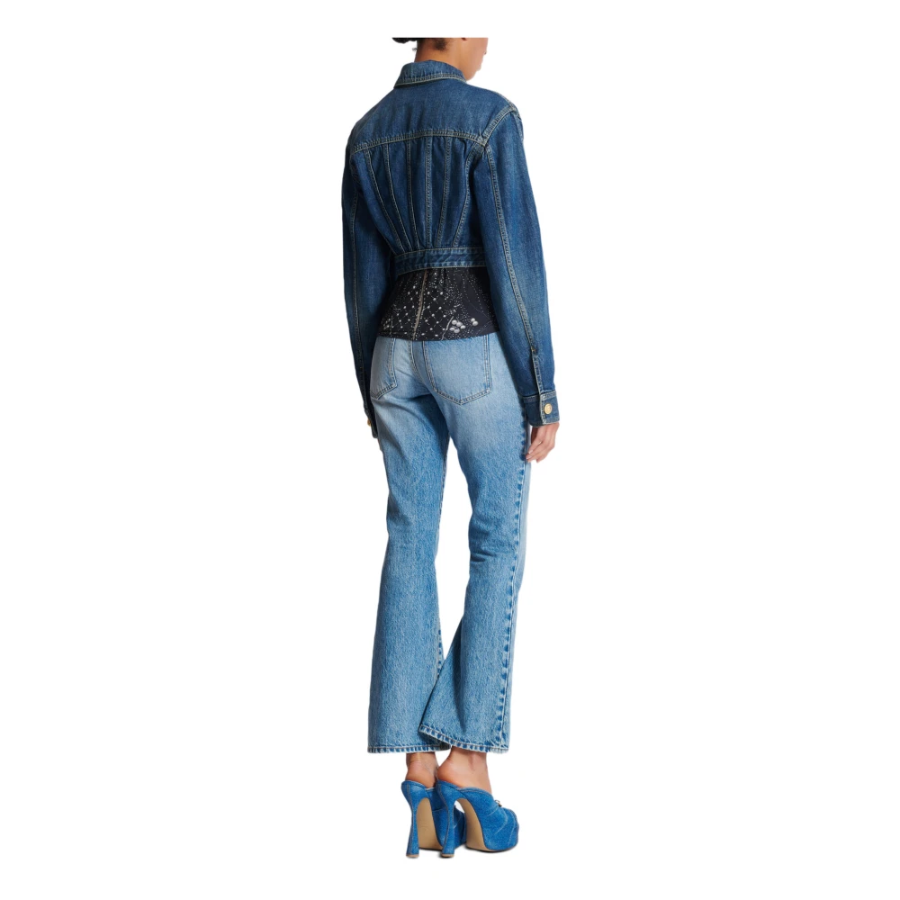 Balmain Geknipte vervaagde spijkerjas Blue Dames