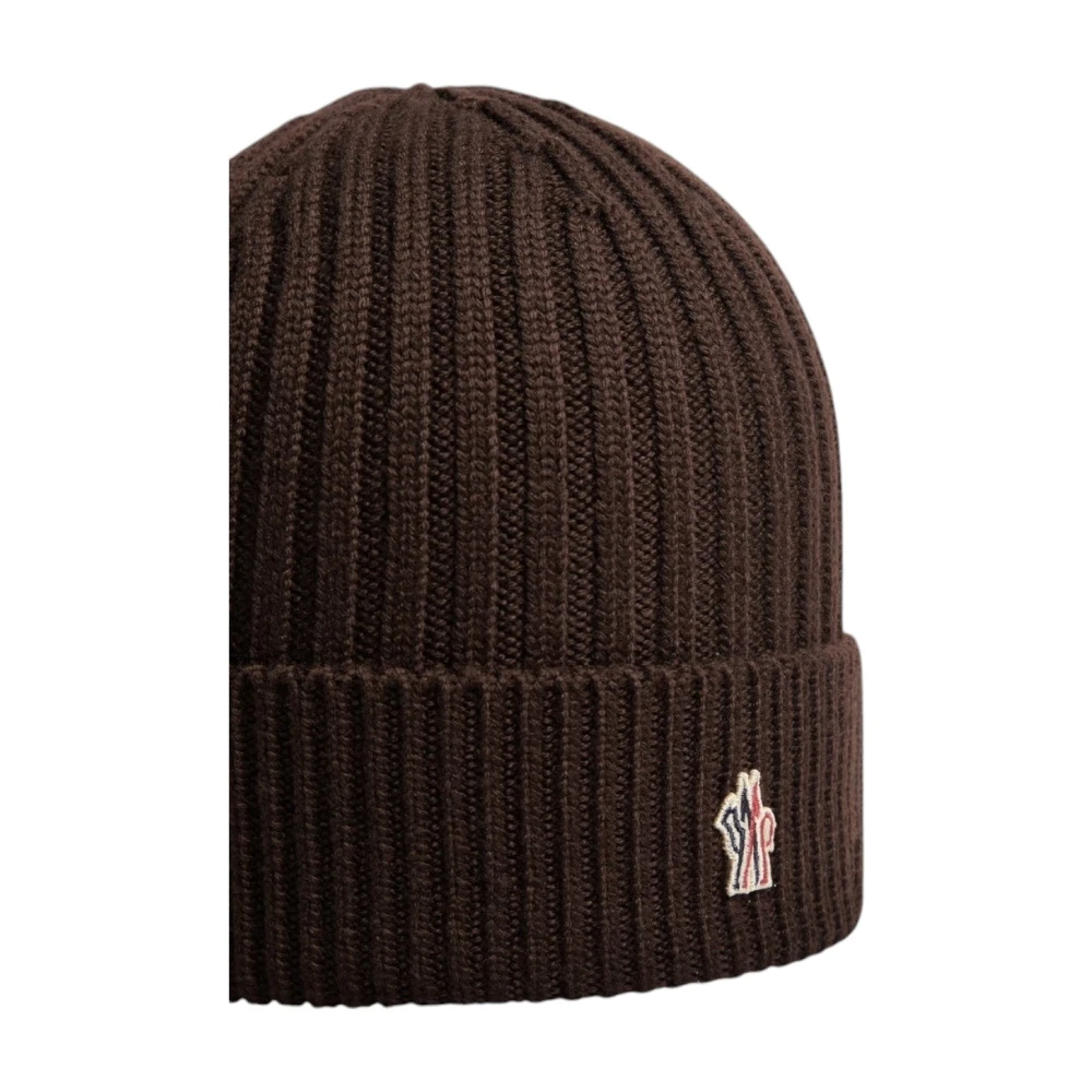Moncler Donkerbruine Wol Ribgebreide Muts Brown Unisex