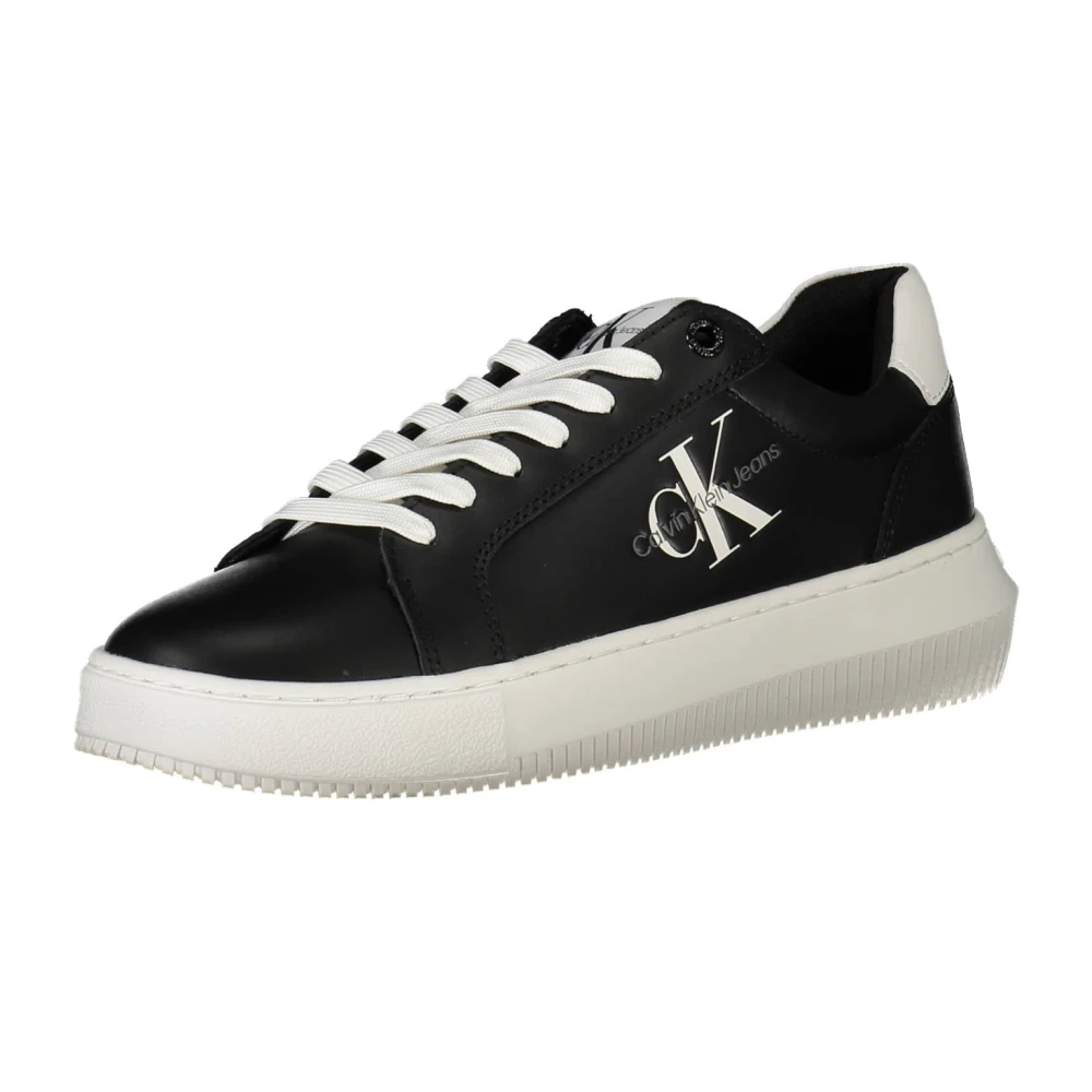 Calvin Klein Women's Black Sneakers,, Sporty Trainers With Logo Print Size 4 Uk