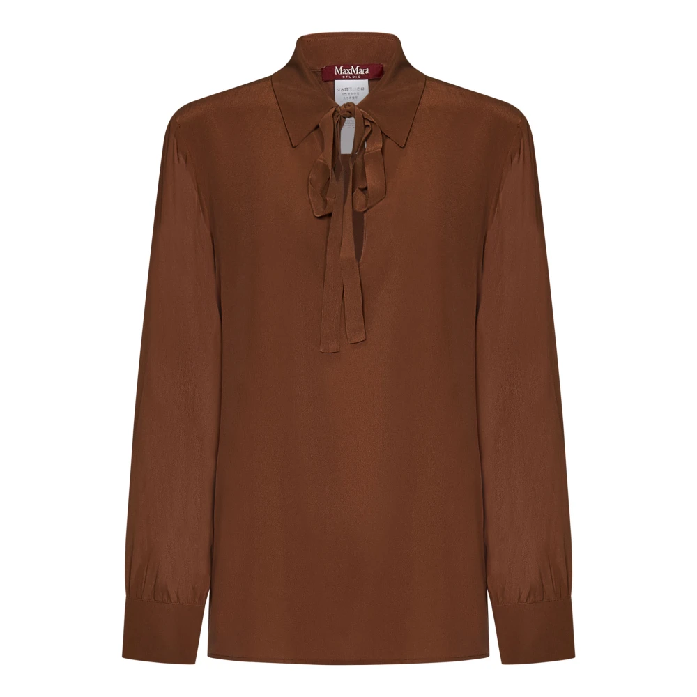 Max Mara Bruine leren overhemd met zijden mouwen Brown Dames