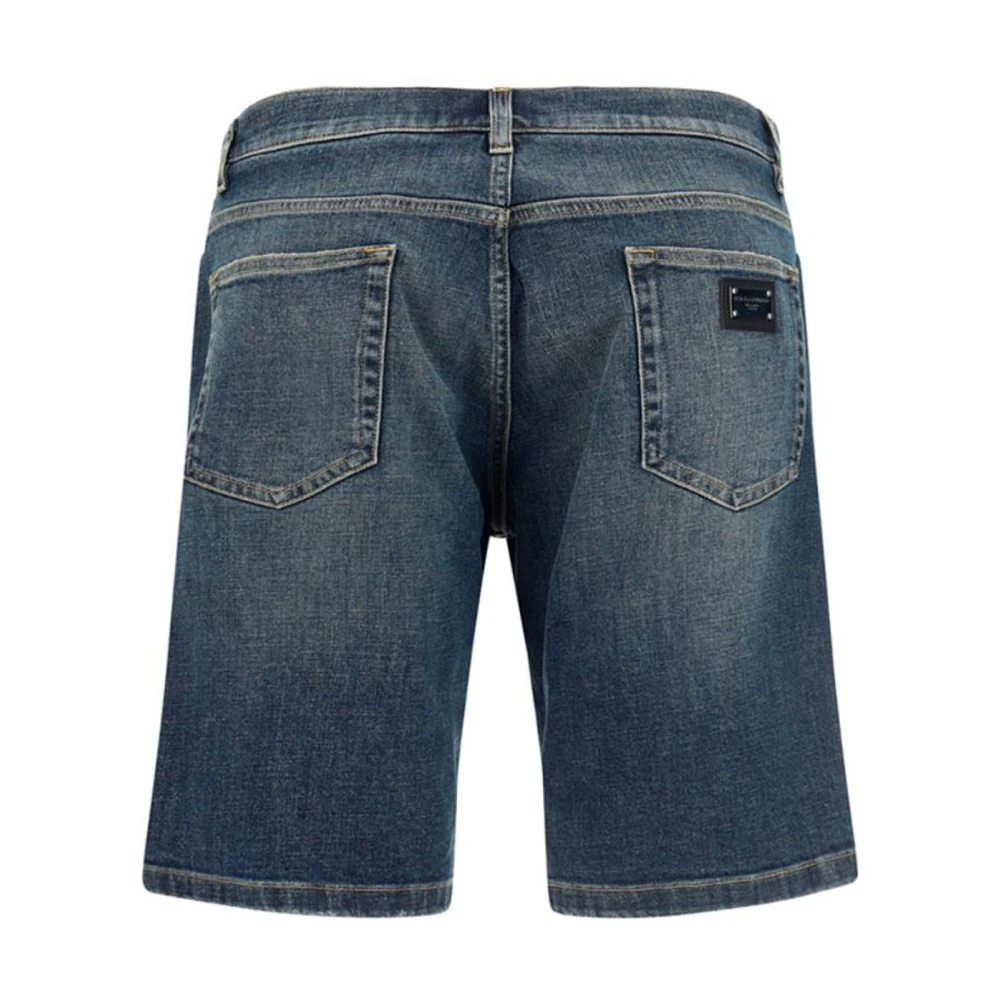 Dolce & Gabbana Stijlvolle Denim Shorts met Monogram Plaque Blue Heren