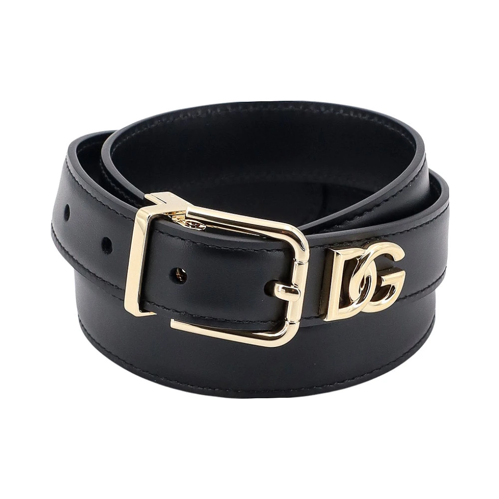 Dolce & Gabbana Zwarte leren riem met metalen gesp Black Dames