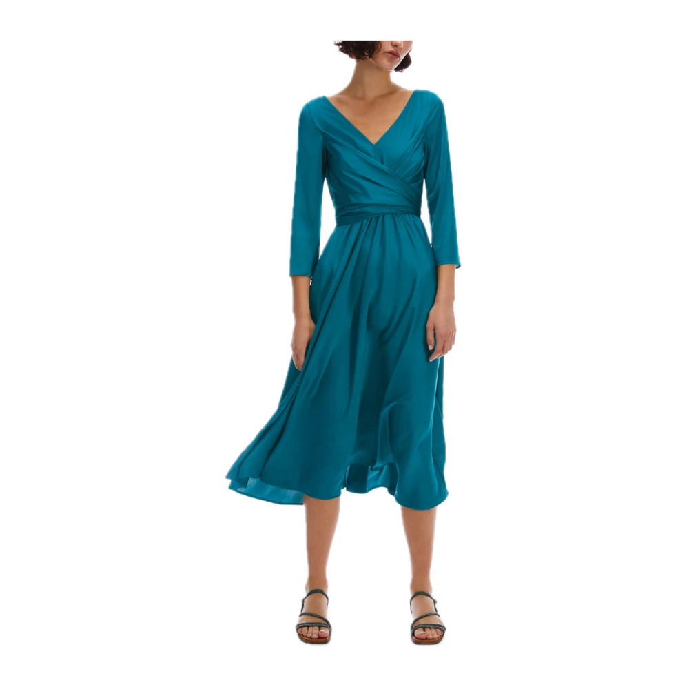 Pennyblack Kleurrijke gedrapeerde midi-jurk in licht satijn Blue Dames