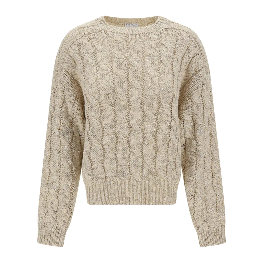 BRUNELLO CUCINELLI Pailletgevlochten Crewneck Sweater Vrouwen Beige Heren