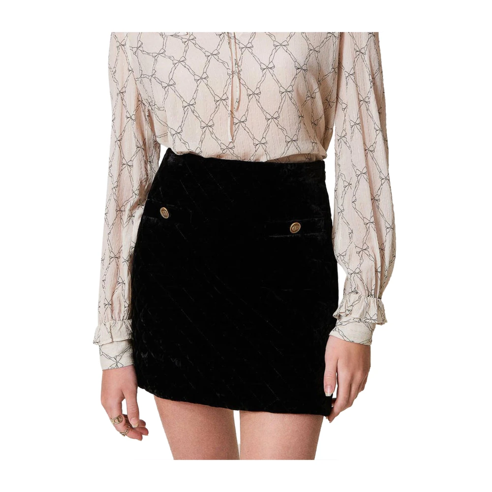 Twinset Zwarte Fluwelen Minirok Black Dames