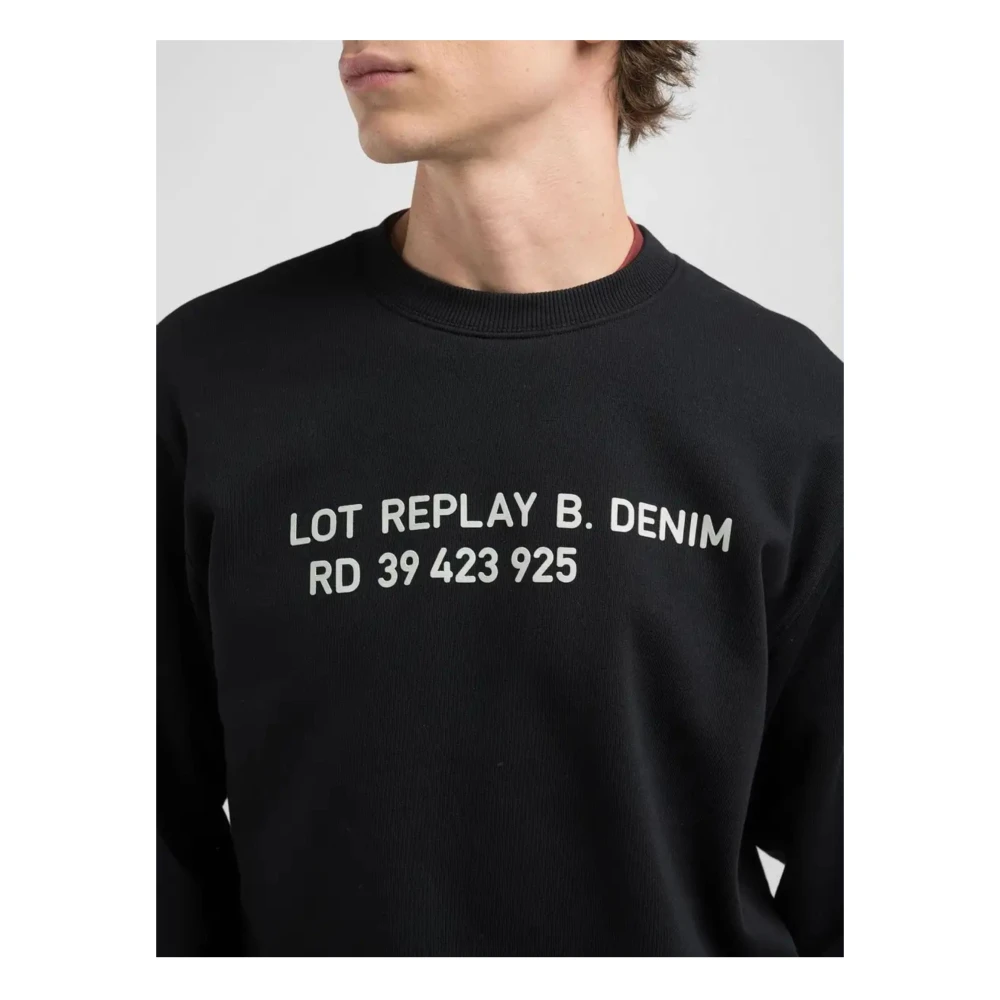 Replay Regular Fit katoenen sweatshirt met print op de voorkant Black Heren