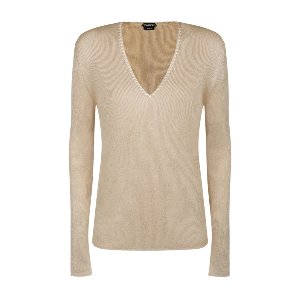 Tom Ford Women's Beige V-Neck Knitwear, L, Light V Neck Jumper