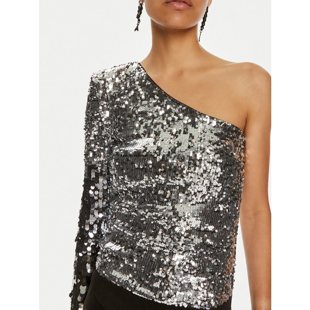 PATRIZIA PEPE Asymmetrische Zilver Degrade Glamour Top Gray Dames